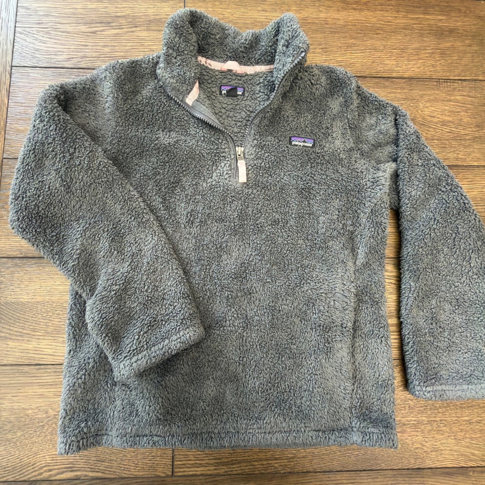 Patagonia Kids Los Gatos Quarter Zip Fleece Pullover Grey Pink Size L 12